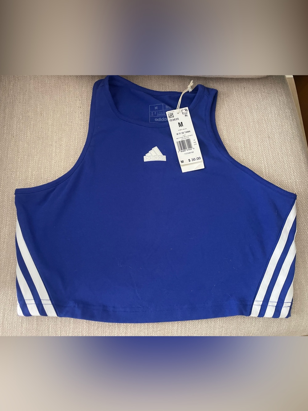 adidas Royal Blue Crop Tank with White Logo